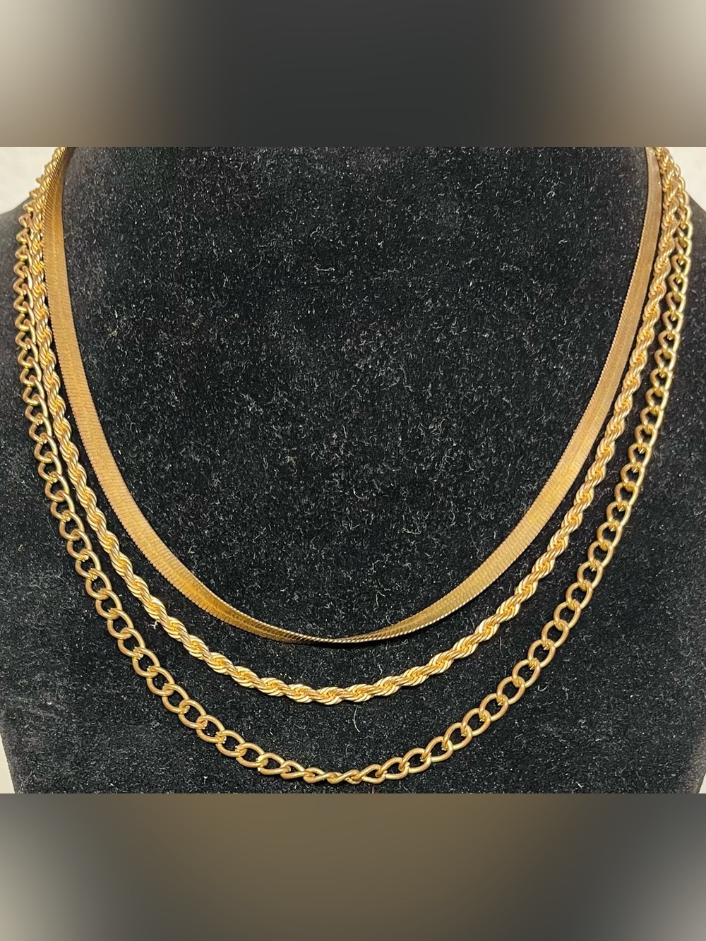 Vintage Gold Tone Layered Chain Necklace